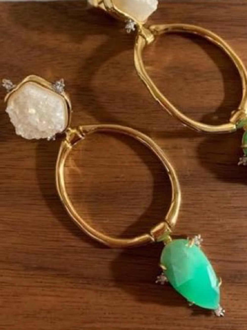 Alexis Bittar Gold Hoop Bohemian Druzy Earrings